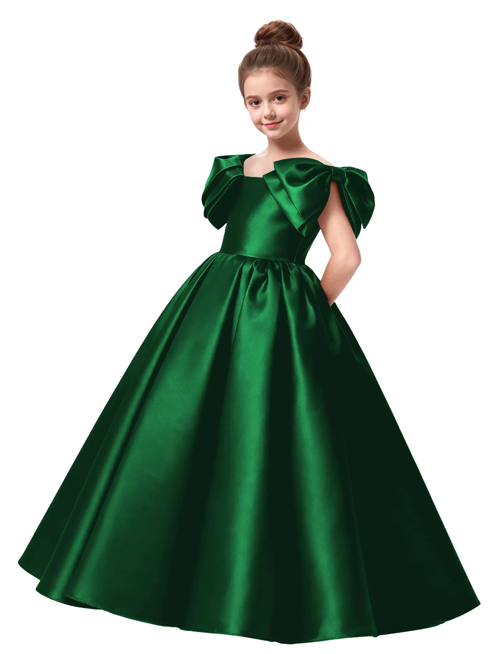 Junior Bridesmaid Satin Dress with Dramatic Bows