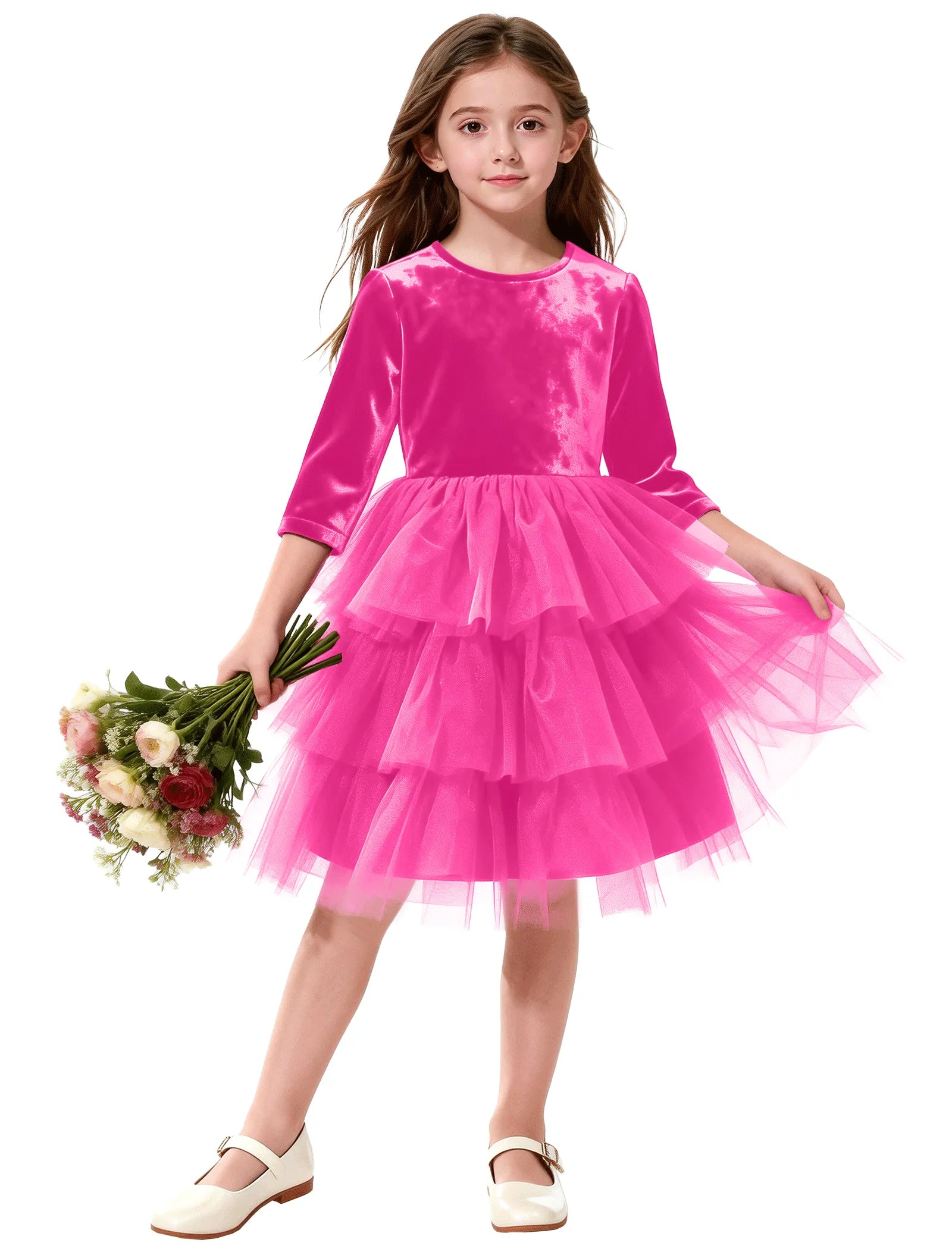 Long Sleeve Velvet Flower Girl Dress