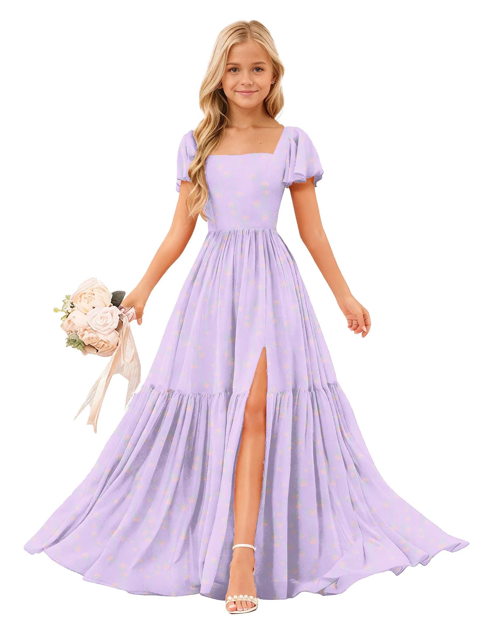 Whispering Blooms High-Slit Flower Girl Dress