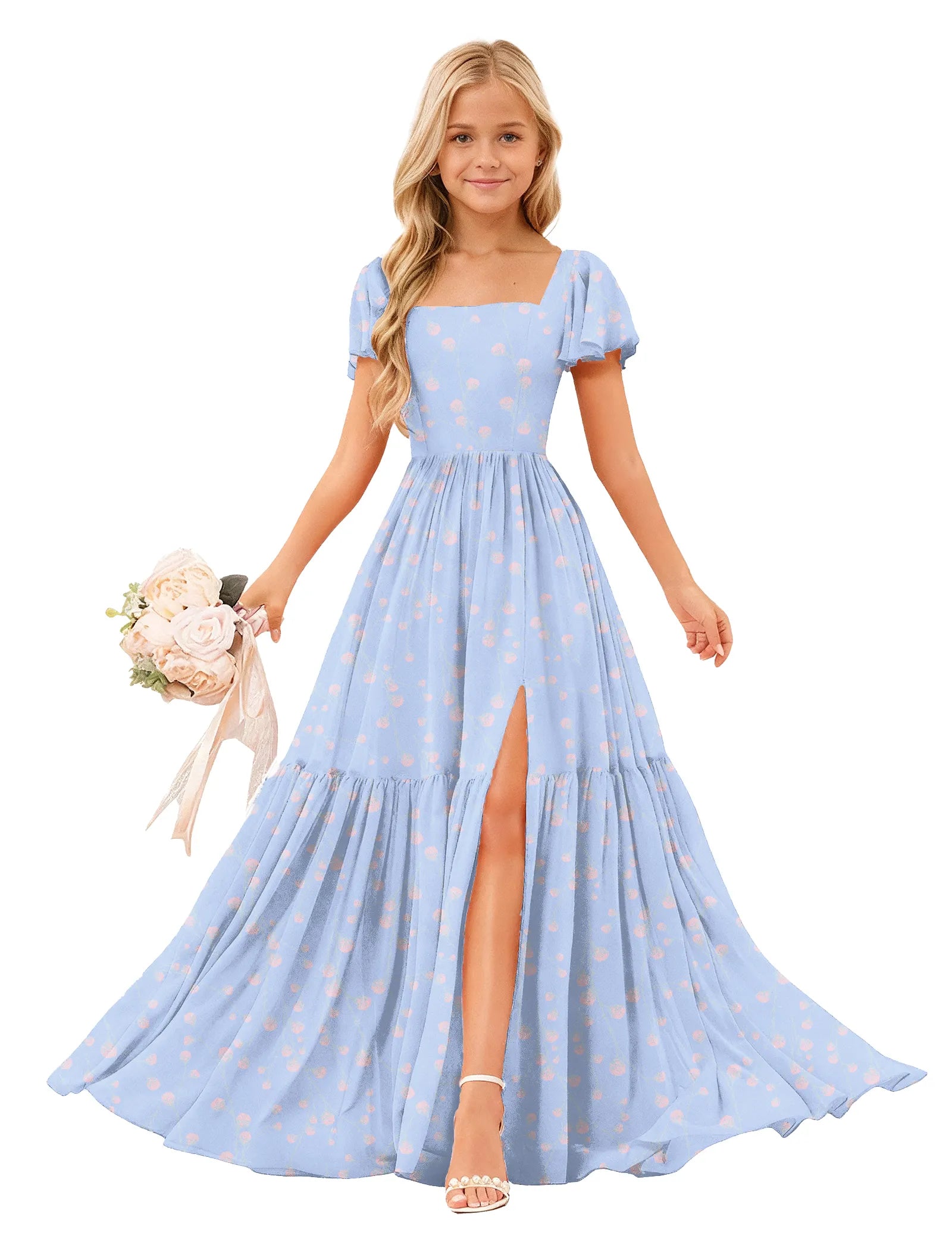Whispering Blooms High-Slit Flower Girl Dress