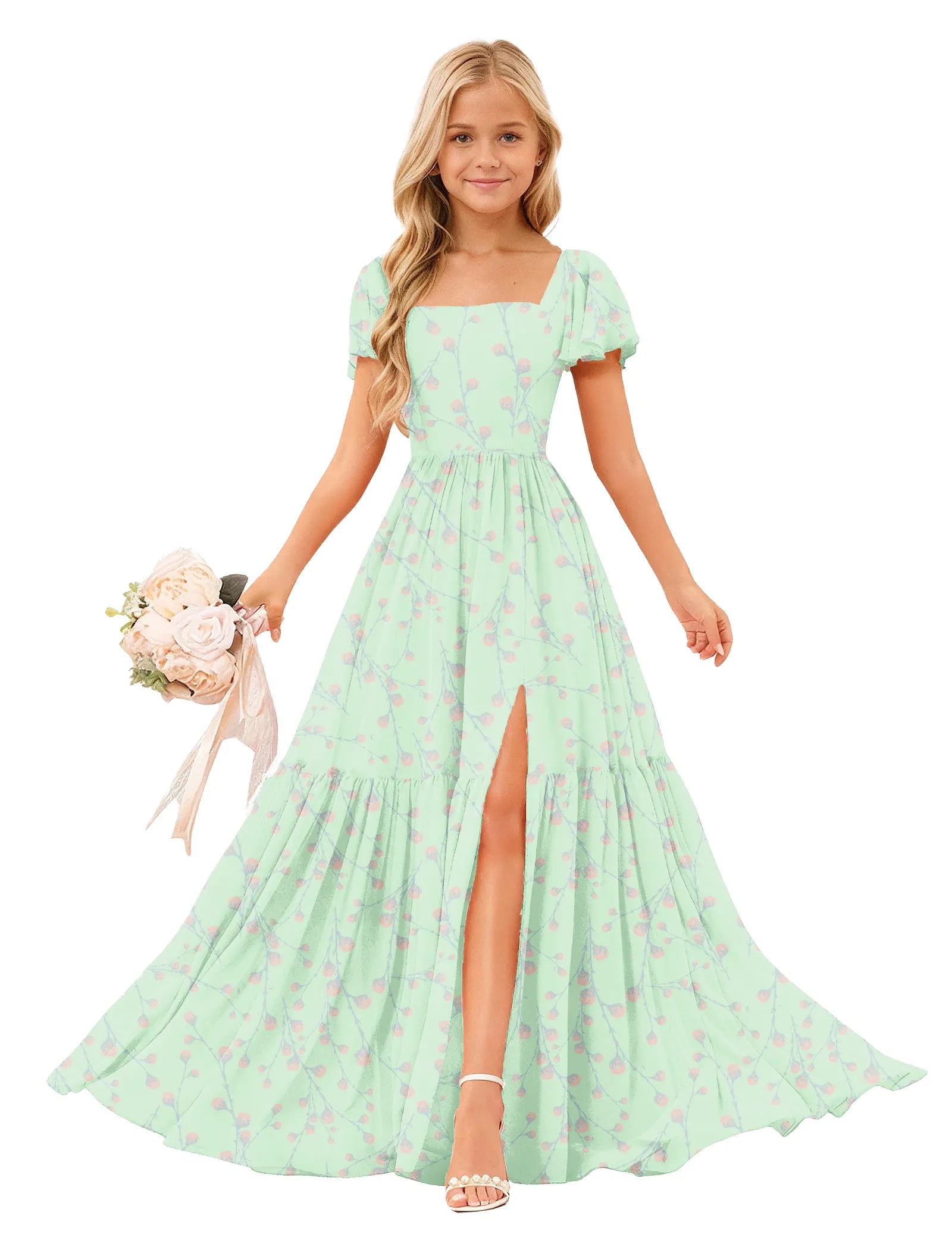 Whispering Blooms High-Slit Flower Girl Dress