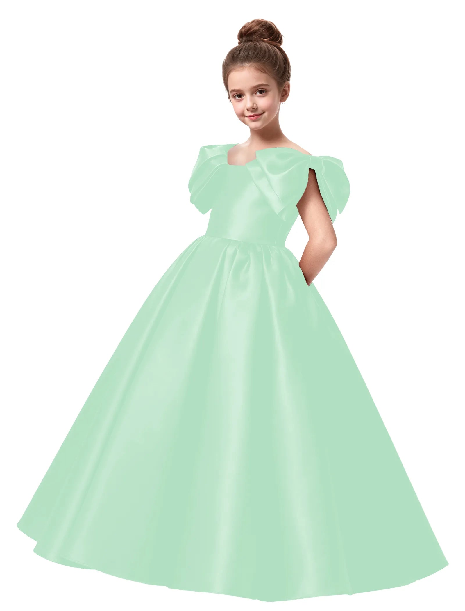 Junior Bridesmaid Satin Dress with Dramatic Bows
