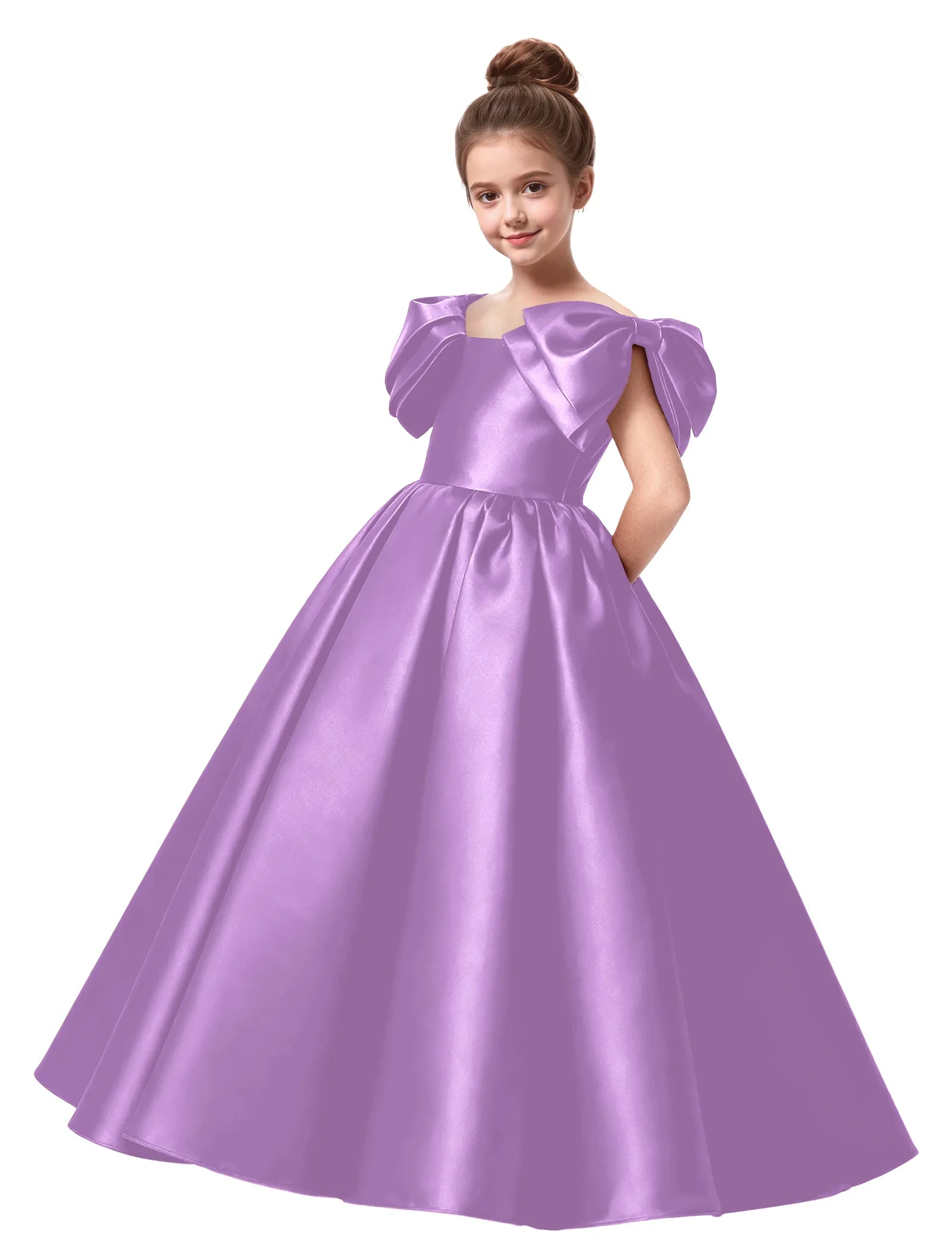 Junior Bridesmaid Satin Dress with Dramatic Bows