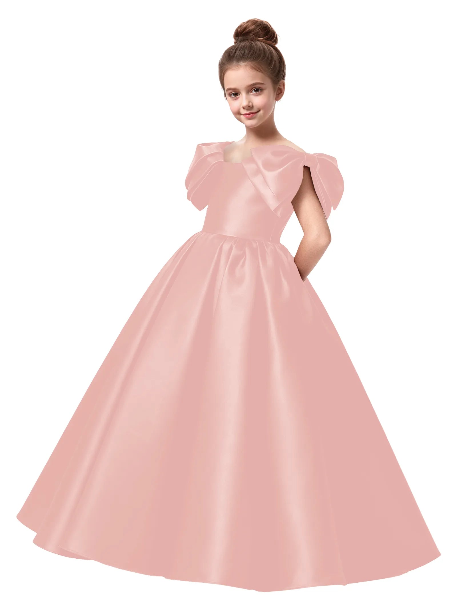 Junior Bridesmaid Satin Dress with Dramatic Bows