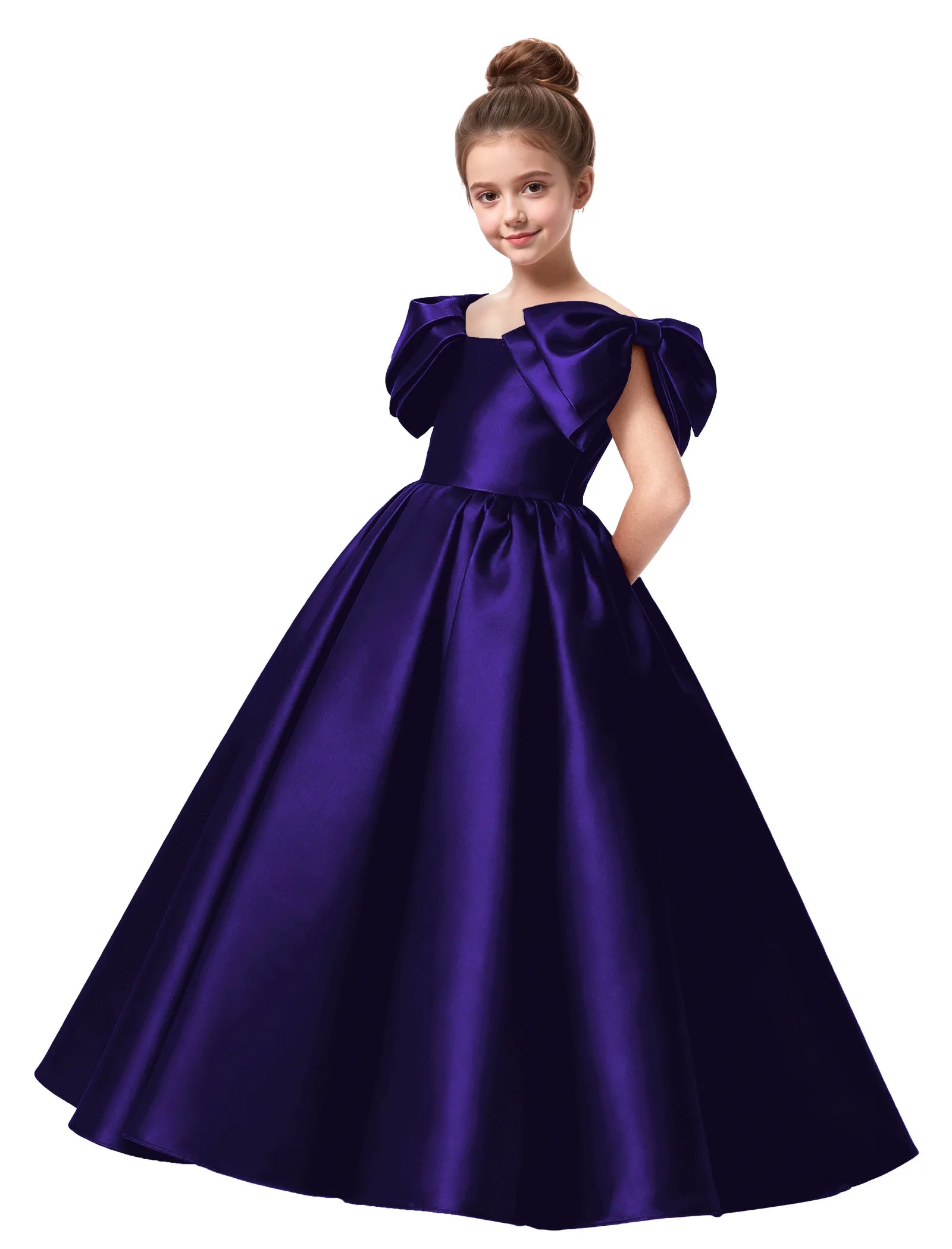 Junior Bridesmaid Satin Dress with Dramatic Bows