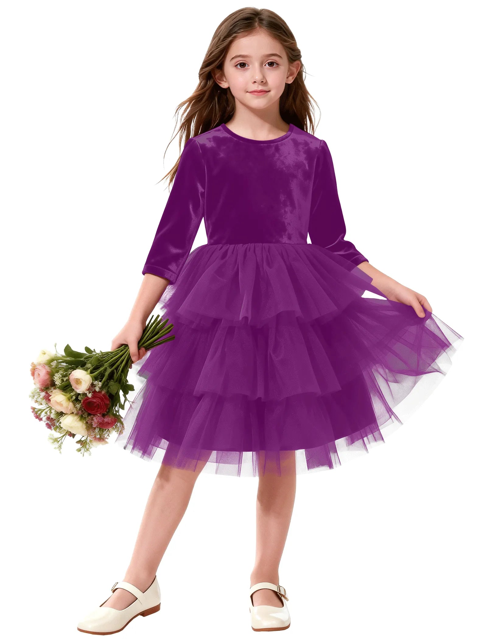 Long Sleeve Velvet Flower Girl Dress