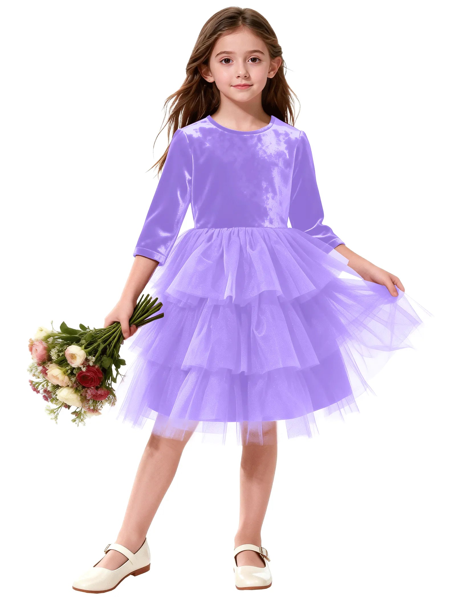 Long Sleeve Velvet Flower Girl Dress