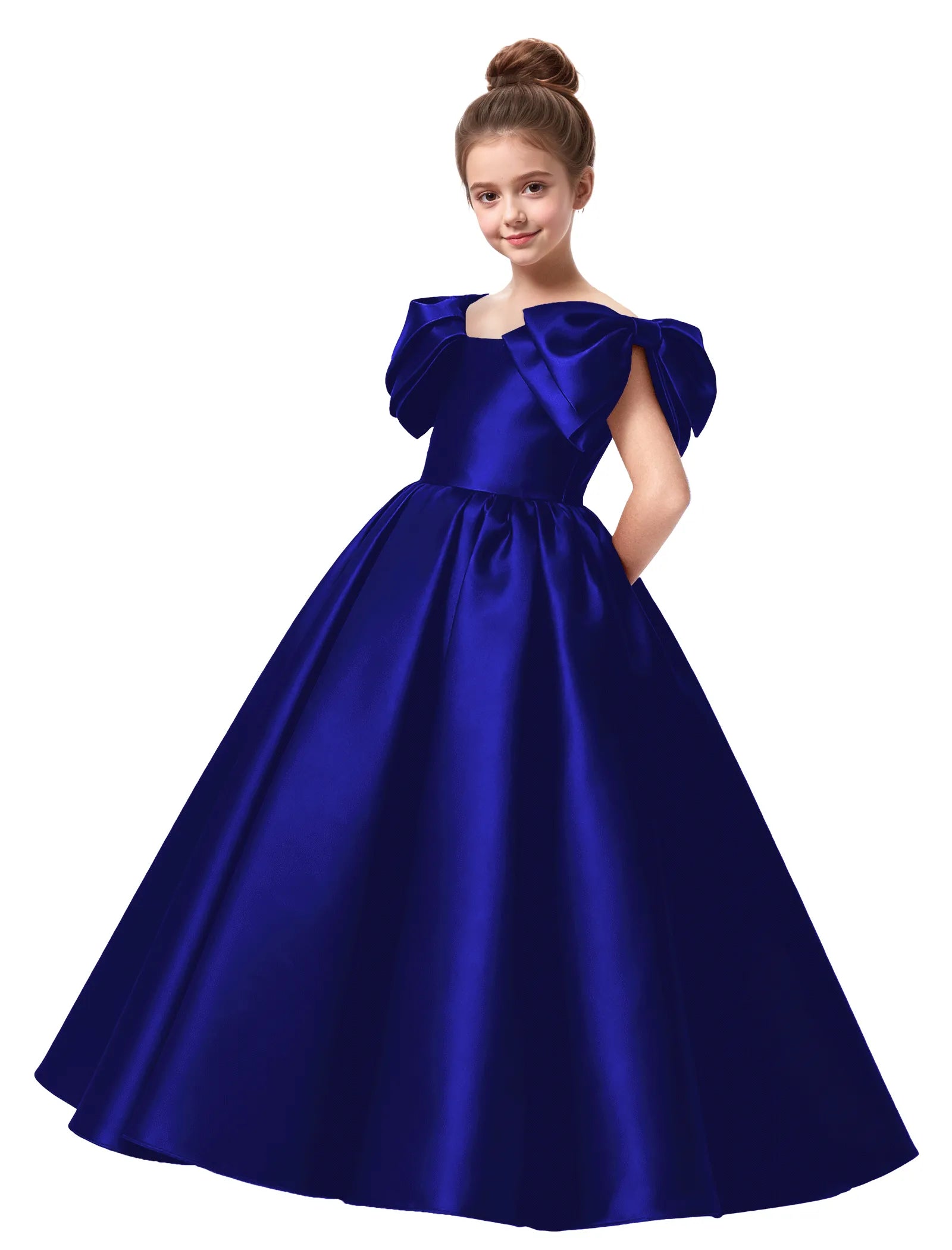 Junior Bridesmaid Satin Dress with Dramatic Bows