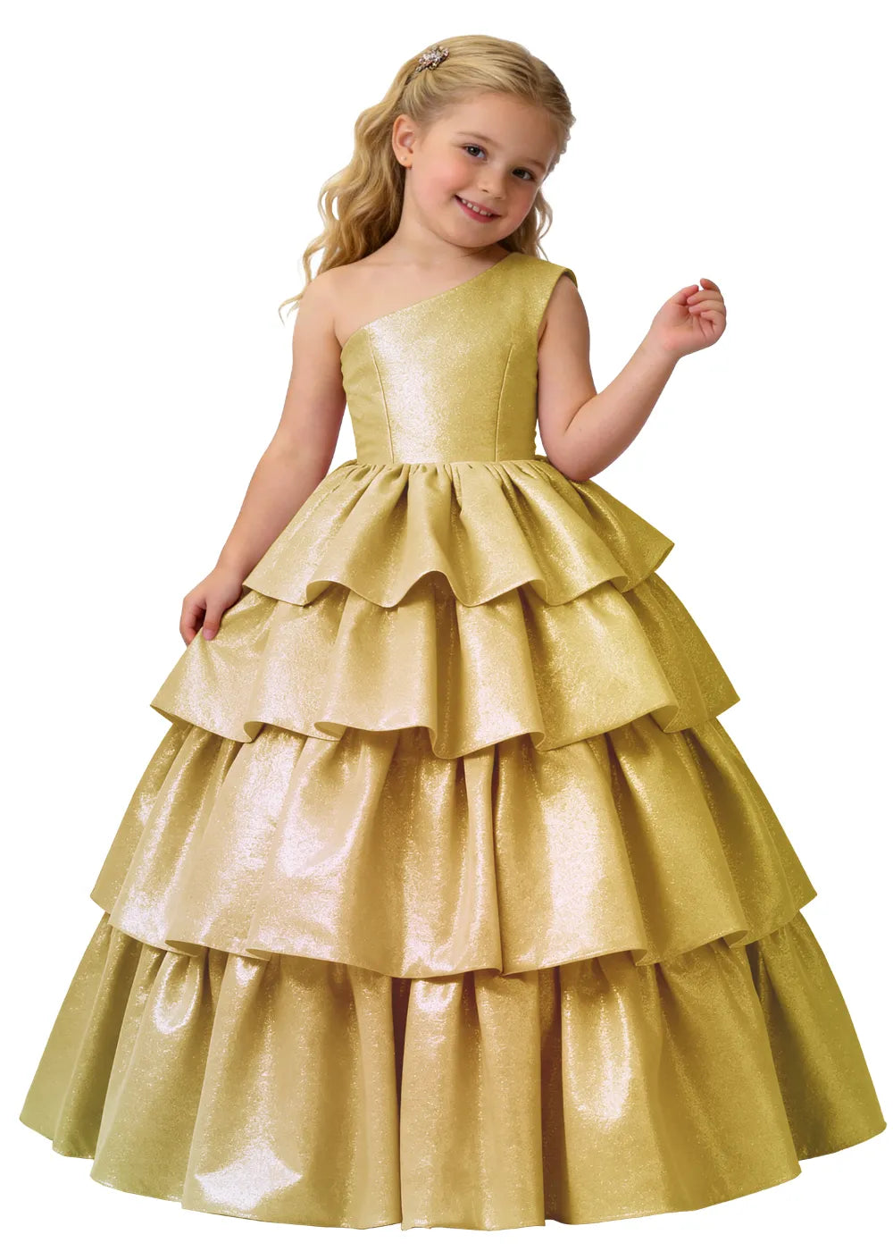 Elegant Tiered One Shoulder Gown