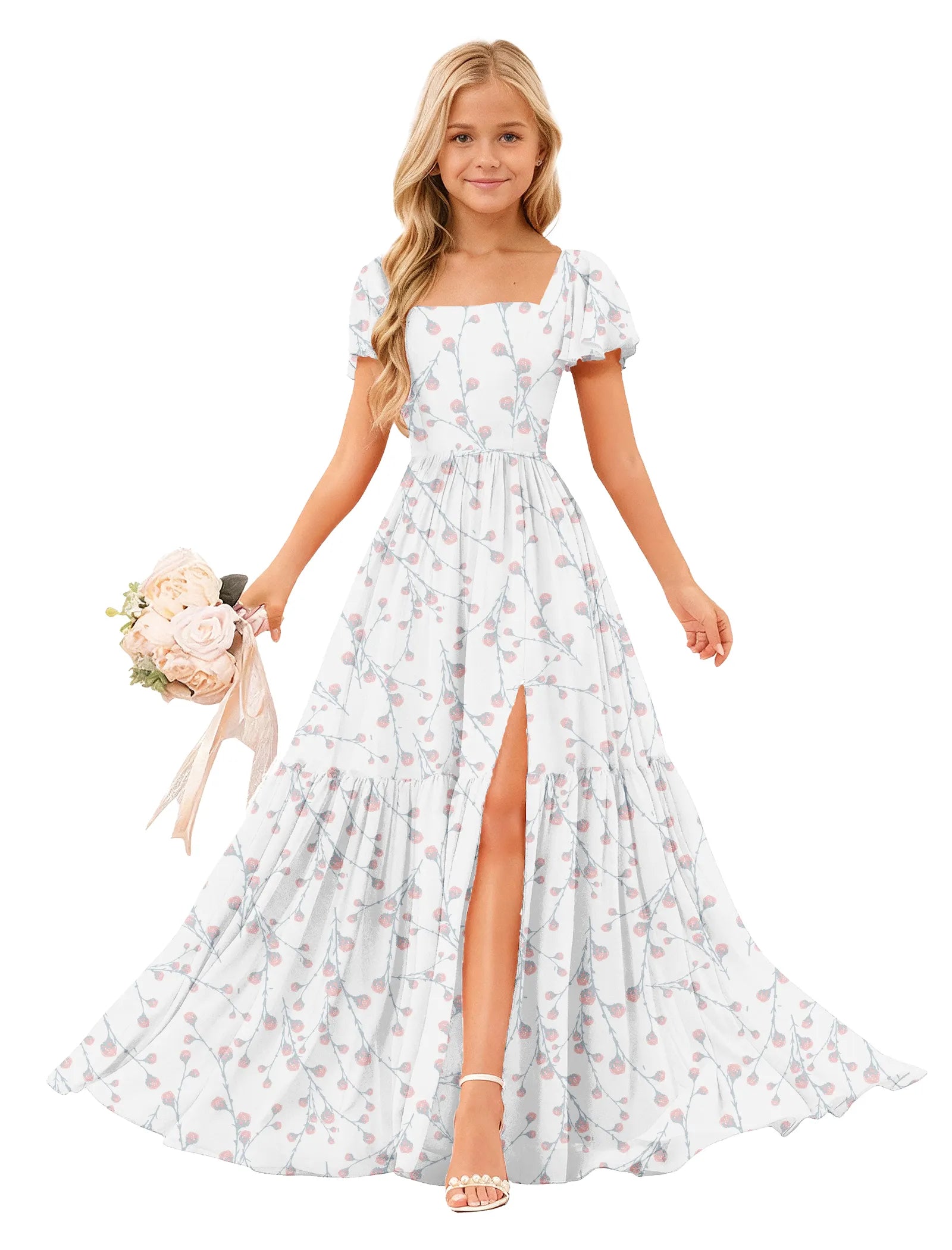 Whispering Blooms High-Slit Flower Girl Dress