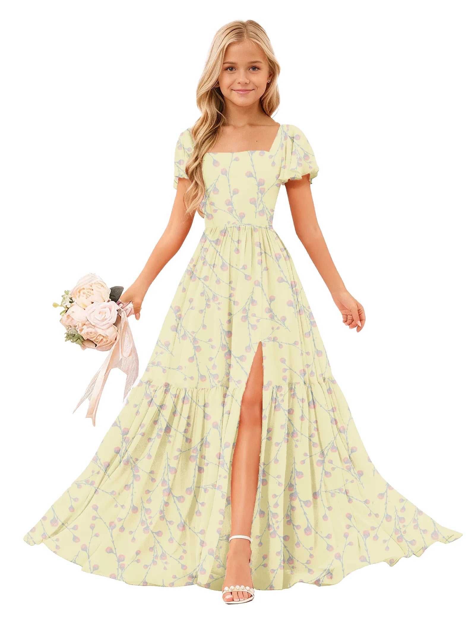 Whispering Blooms High-Slit Flower Girl Dress