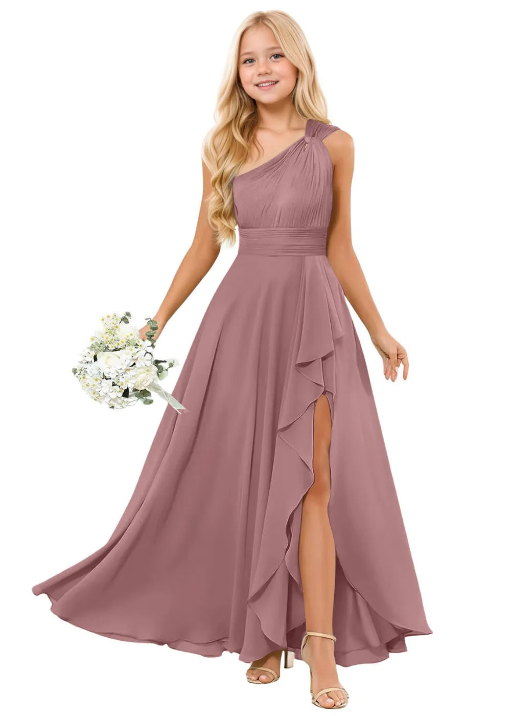 One-Shoulder Chiffon Junior Bridesmaid Dresses