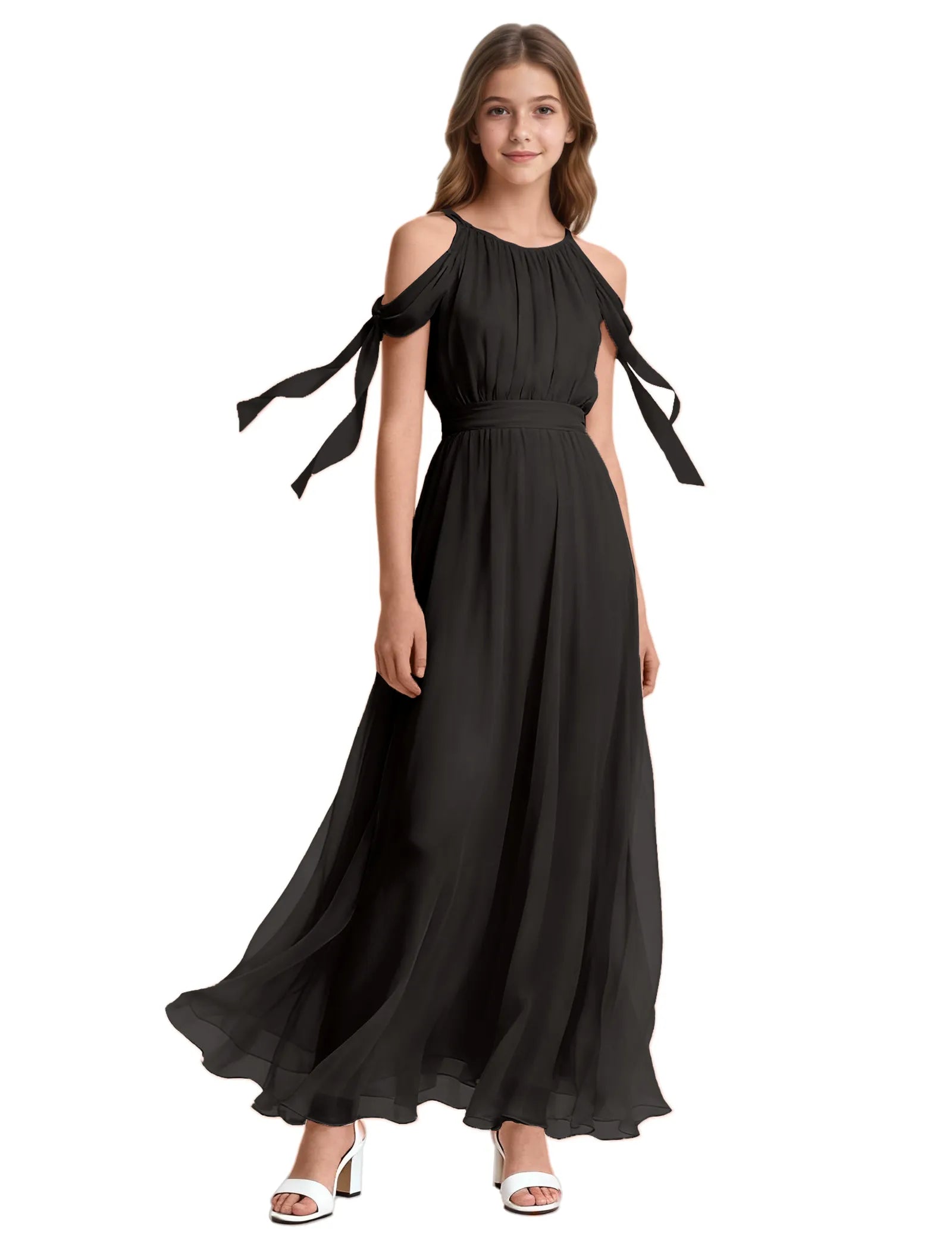 Girls Sleeveless Pageant Gown with Floaty Hem