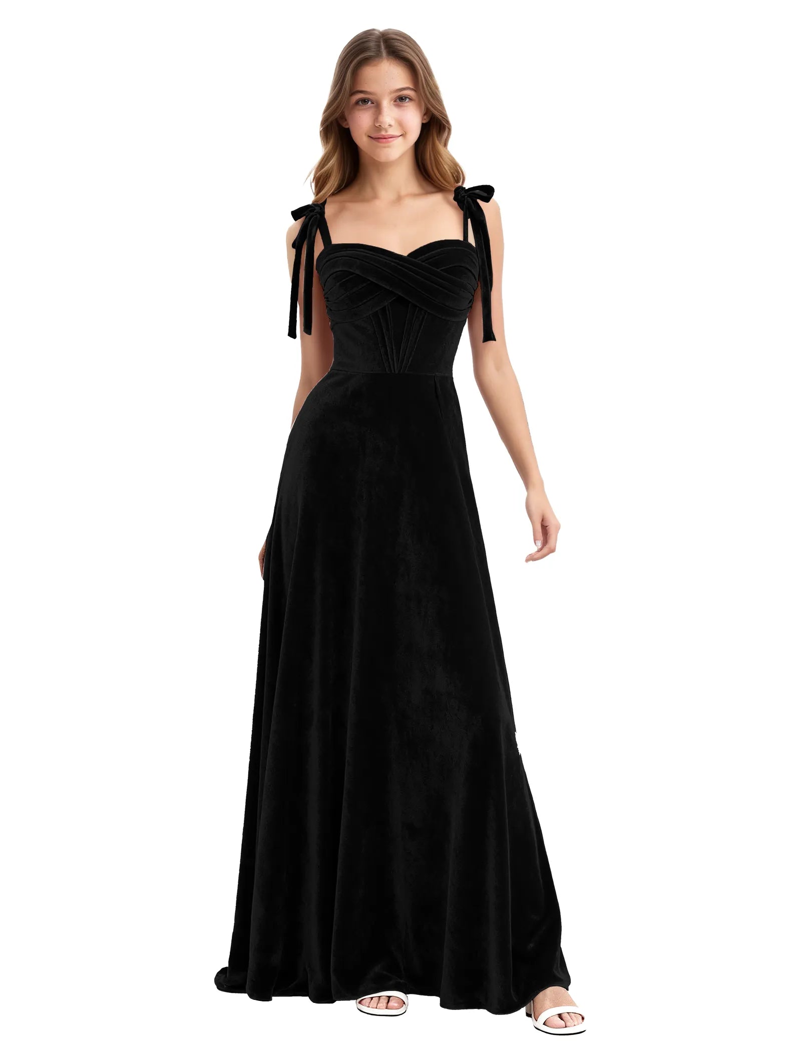 Velvet Ribbon Strap Maxi Dress for Girls