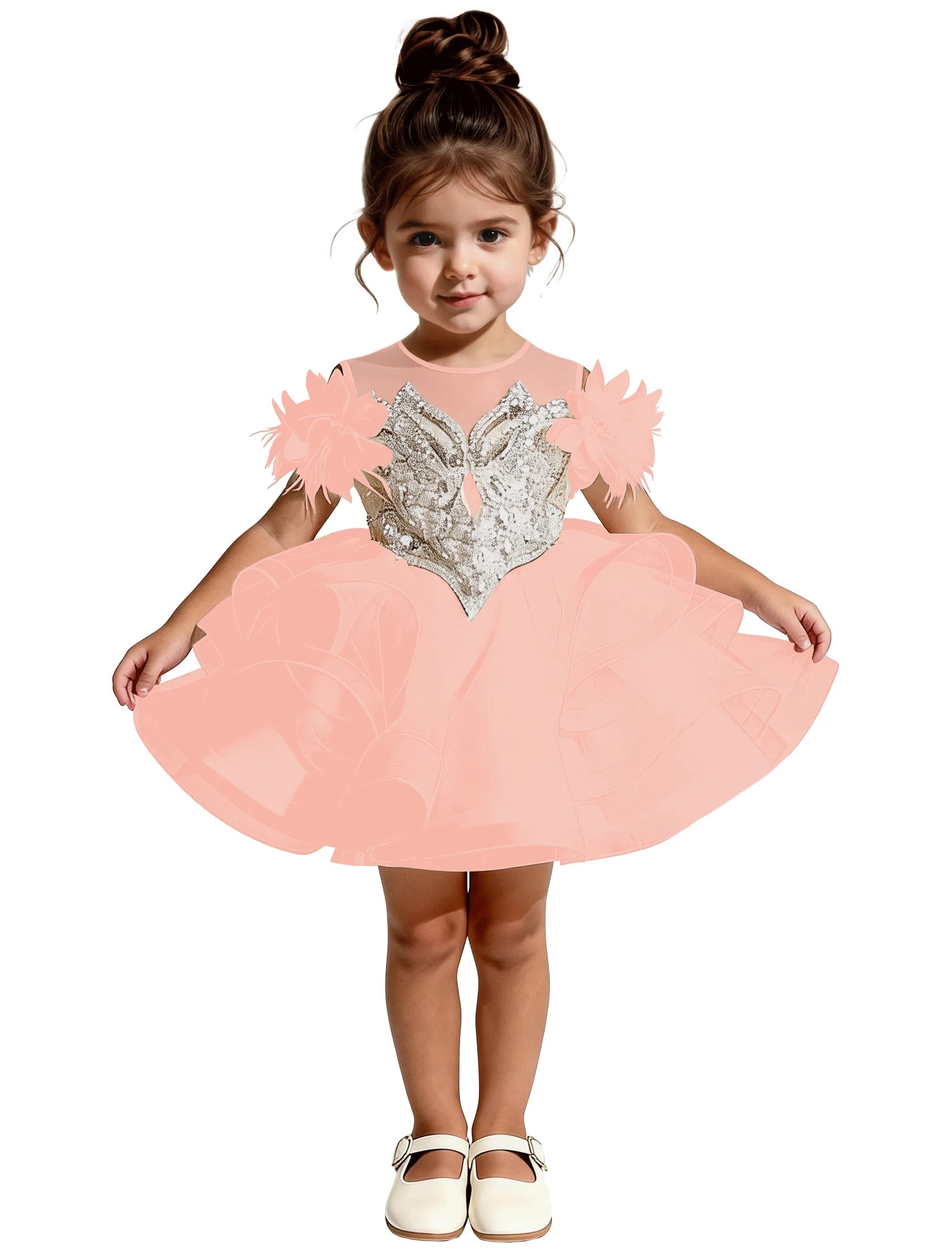 Sequin Floral Flower Girl Dress with Puff Skirt