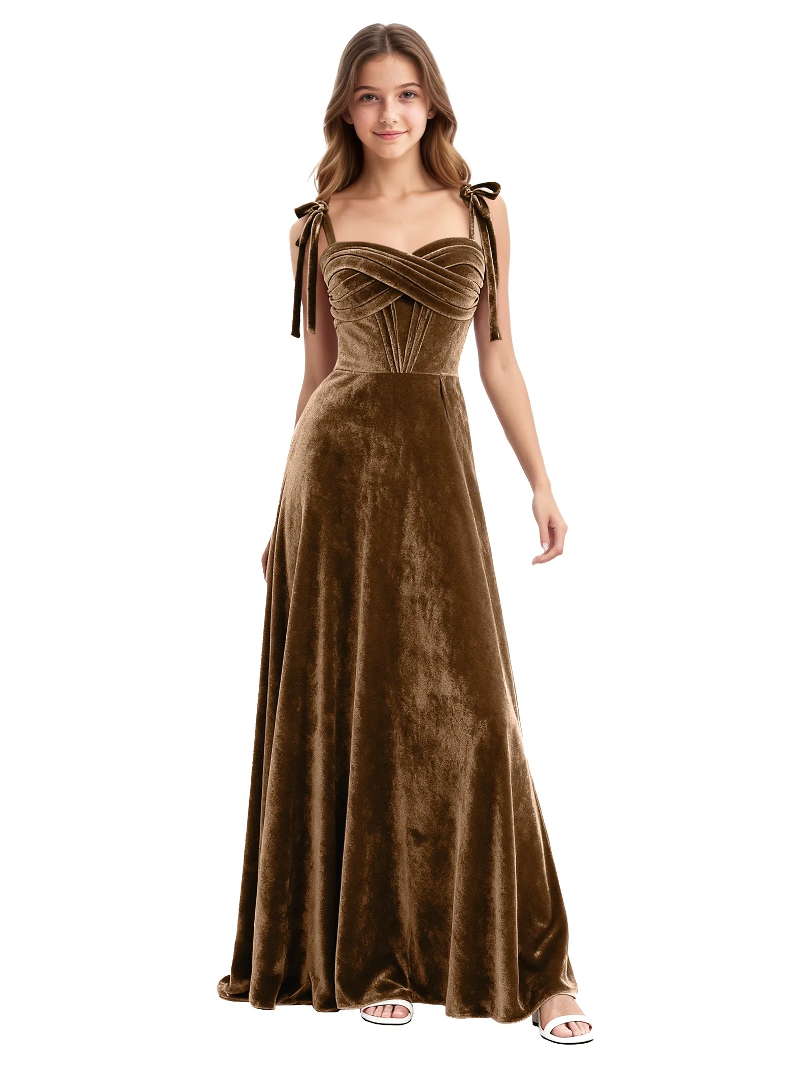 Velvet Ribbon Strap Maxi Dress for Girls