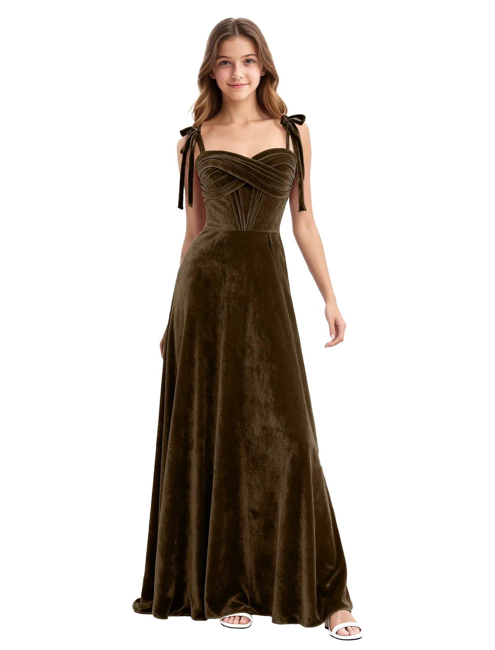 Velvet Ribbon Strap Maxi Dress for Girls