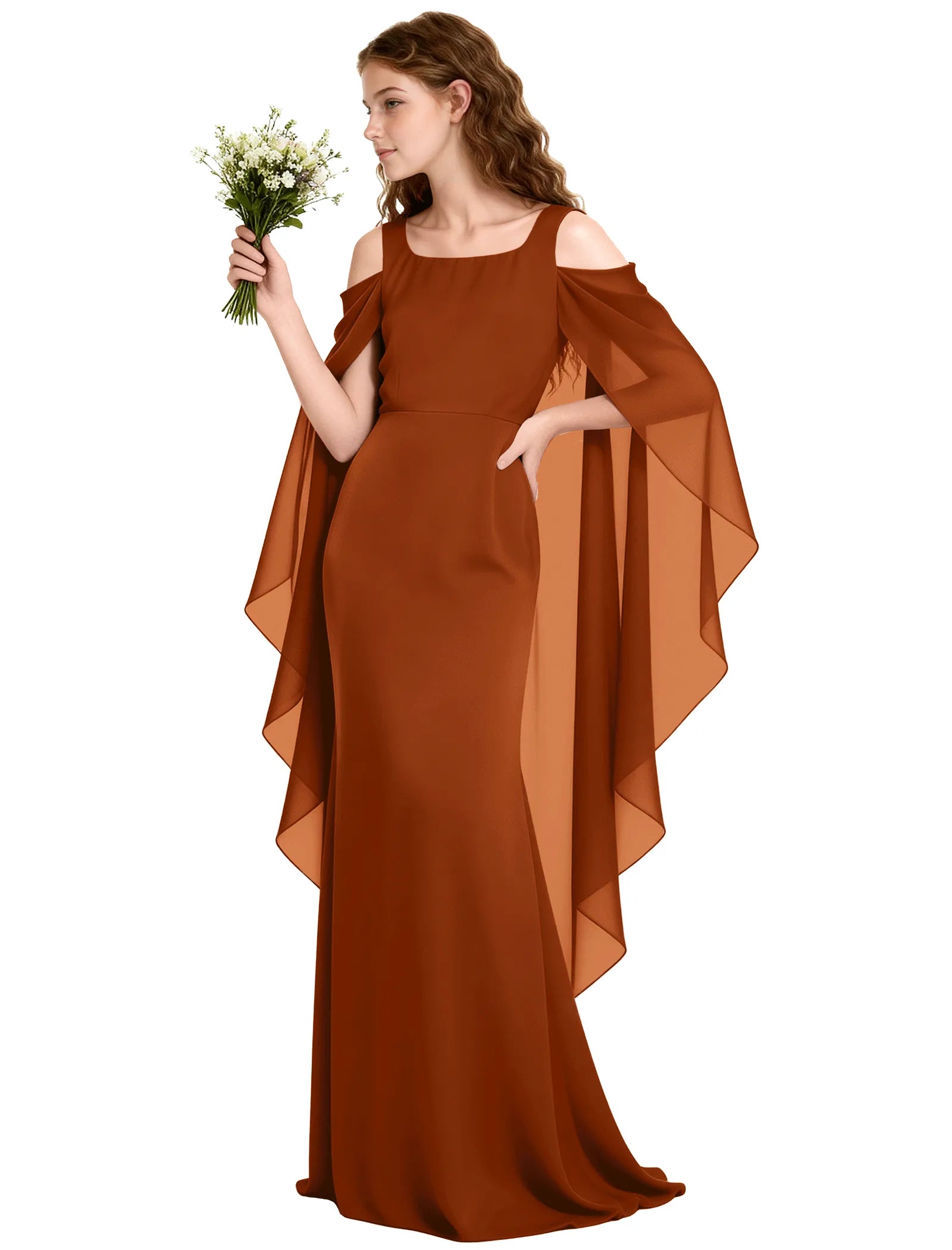 Chiffon Cape Sleeve Formal Dress for Teens