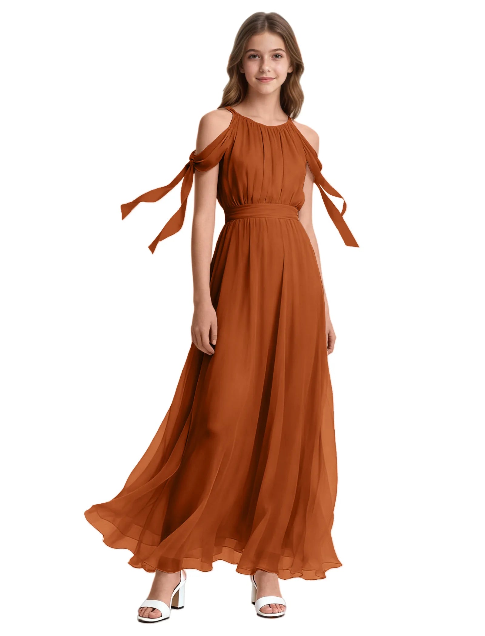 Girls Sleeveless Pageant Gown with Floaty Hem