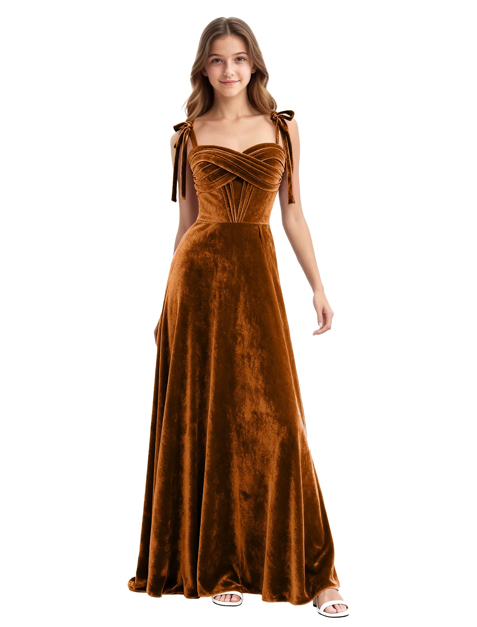 Velvet Ribbon Strap Maxi Dress for Girls