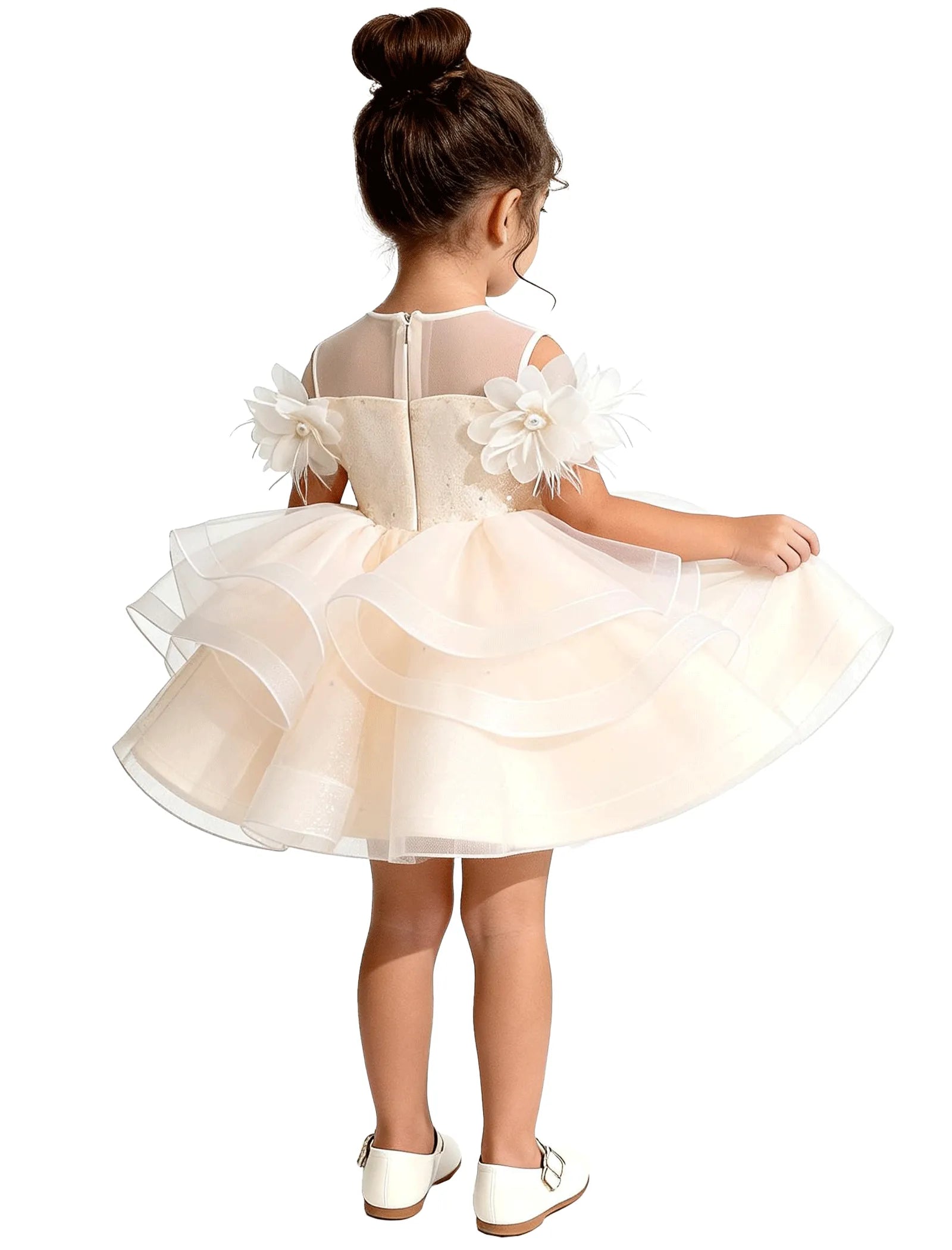 Sequin Floral Flower Girl Dress with Puff Skirt