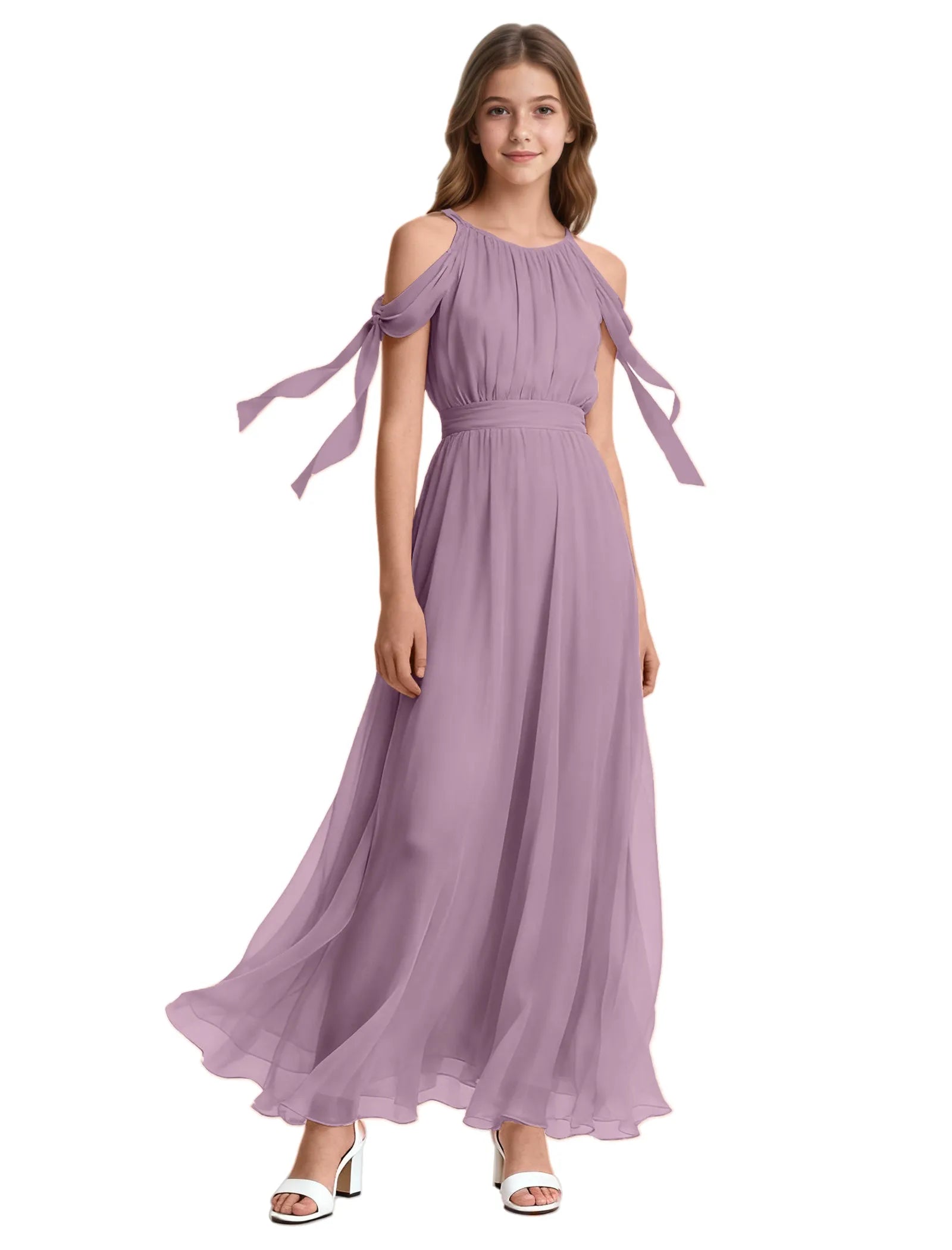Girls Sleeveless Pageant Gown with Floaty Hem