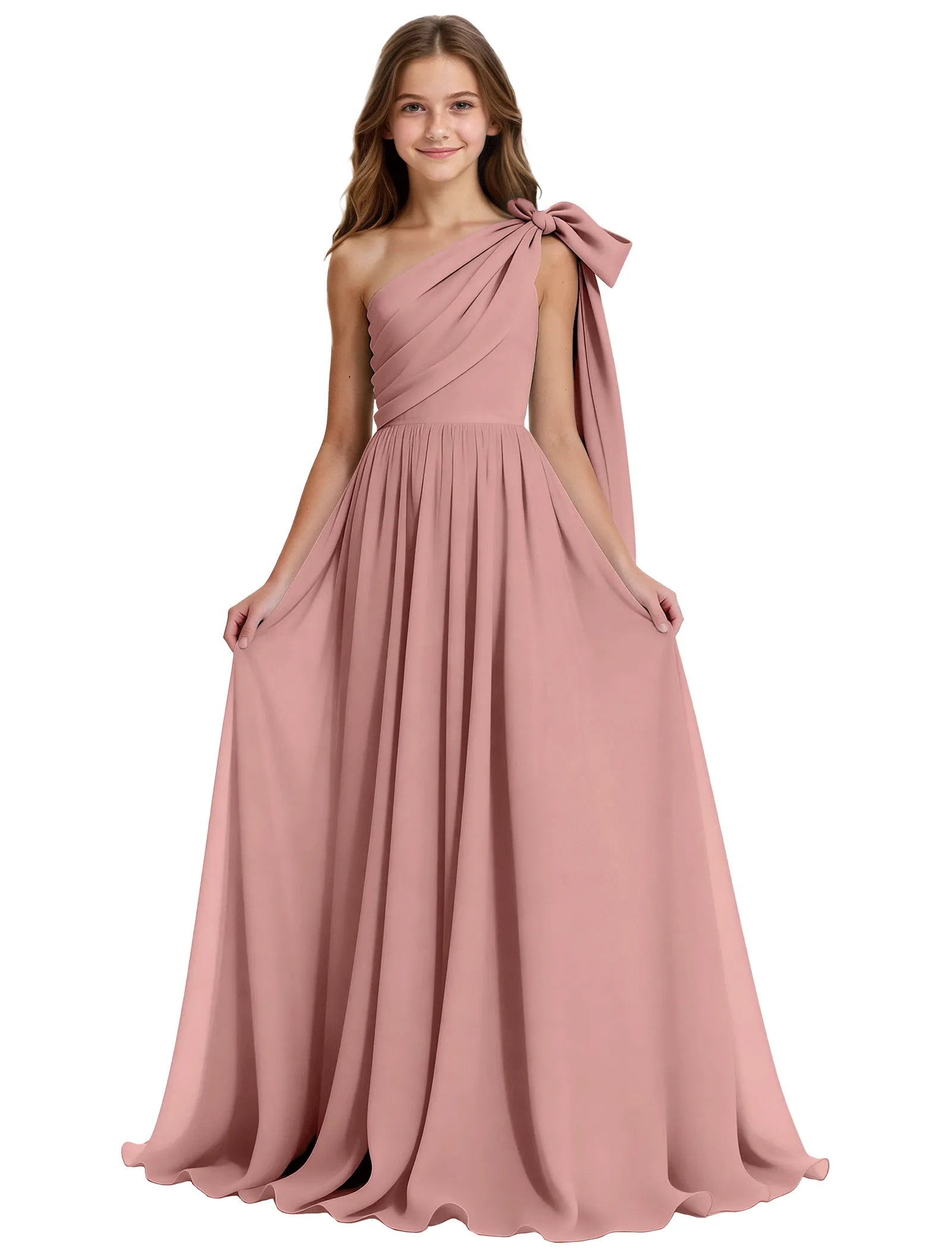 One-Shoulder Bow Junior Bridesmaid Dress