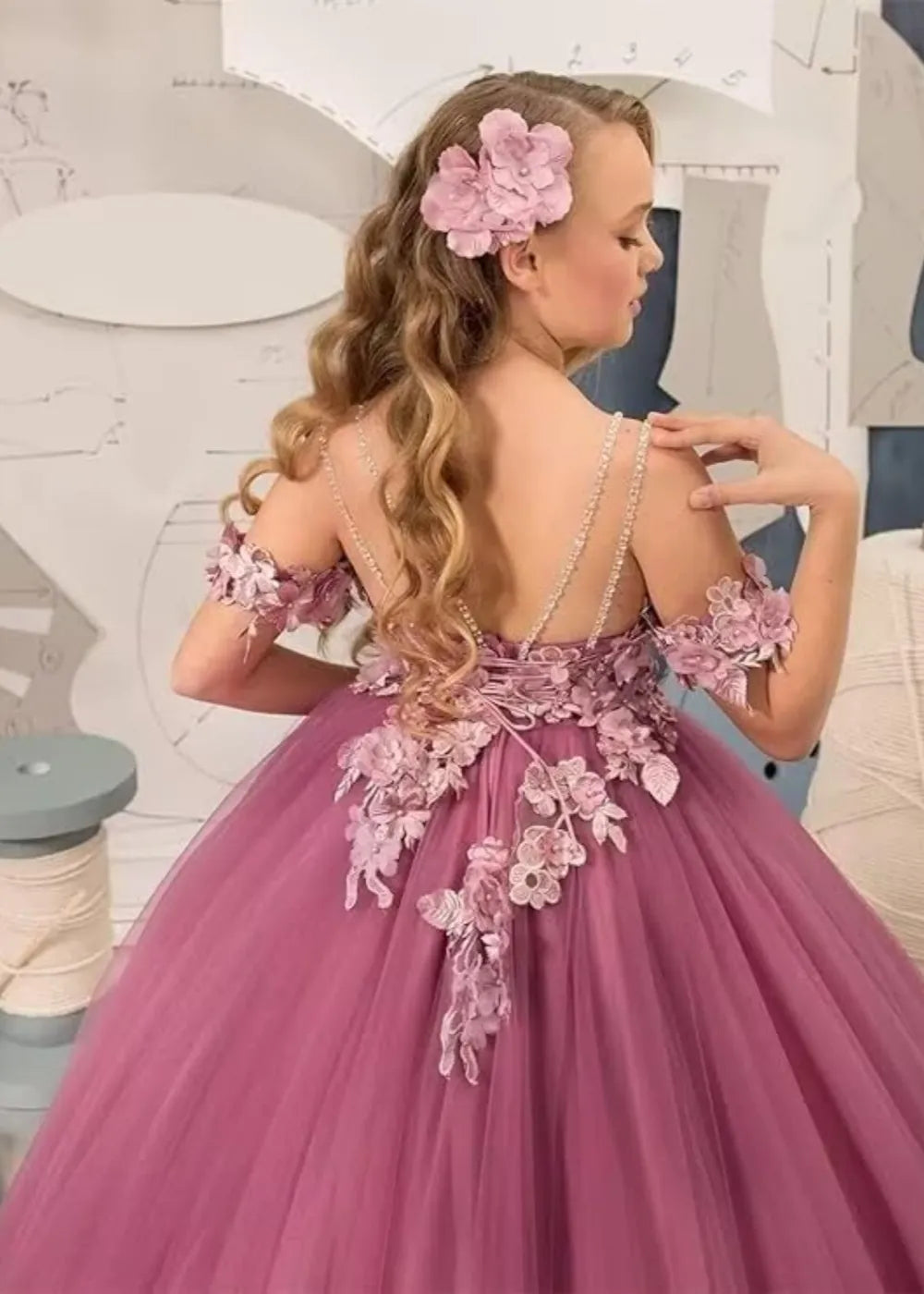 Vintage Floral Embroidered Flower Girl Gown