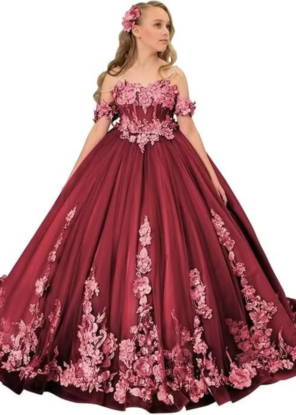 Vintage Floral Embroidered Flower Girl Gown