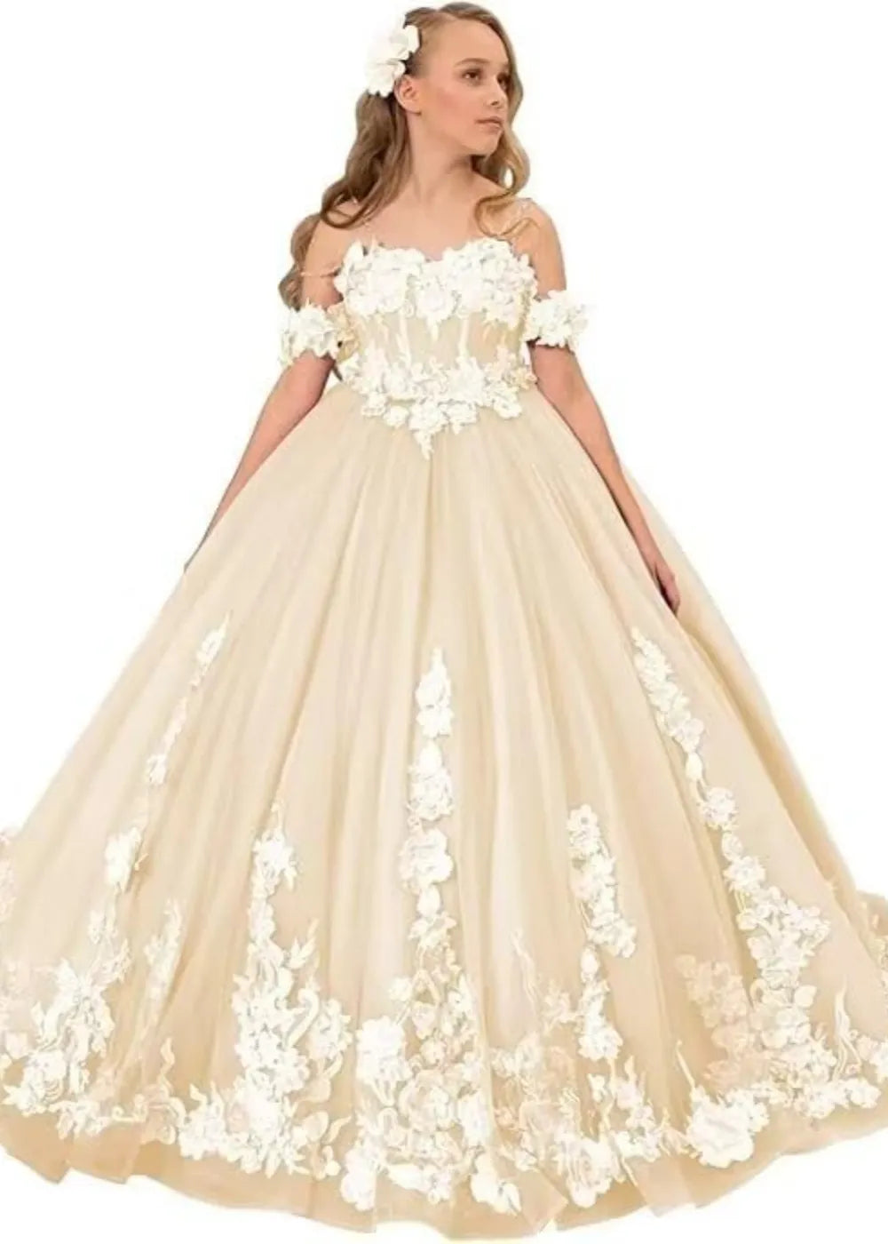 Vintage Floral Embroidered Flower Girl Gown