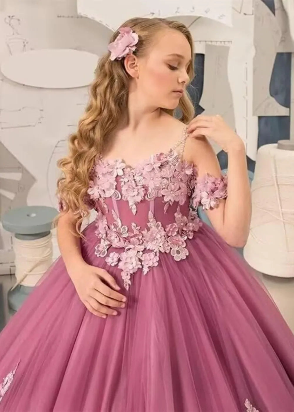 Vintage Floral Embroidered Flower Girl Gown