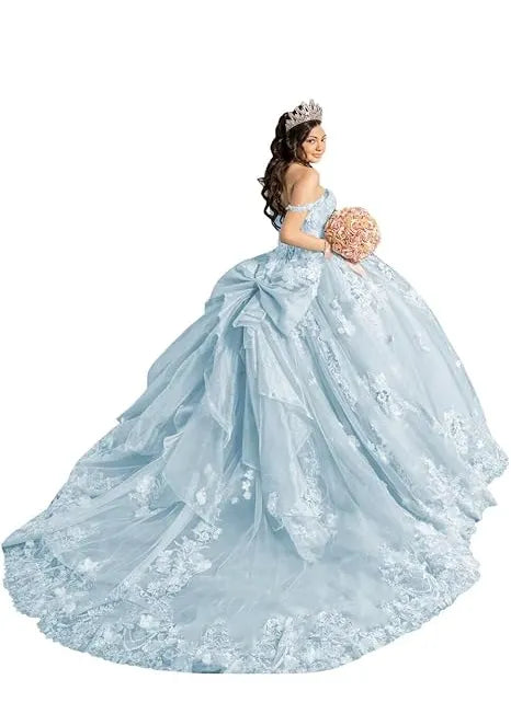 Off Shoulder Flower Embroidered Tulle Wedding Dress