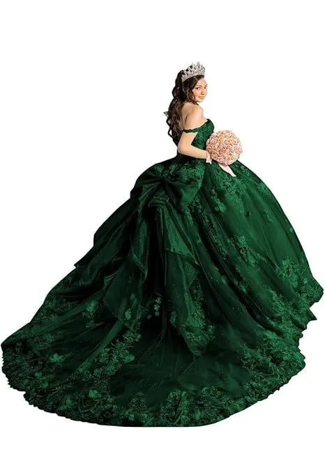 Off Shoulder Flower Embroidered Tulle Wedding Dress