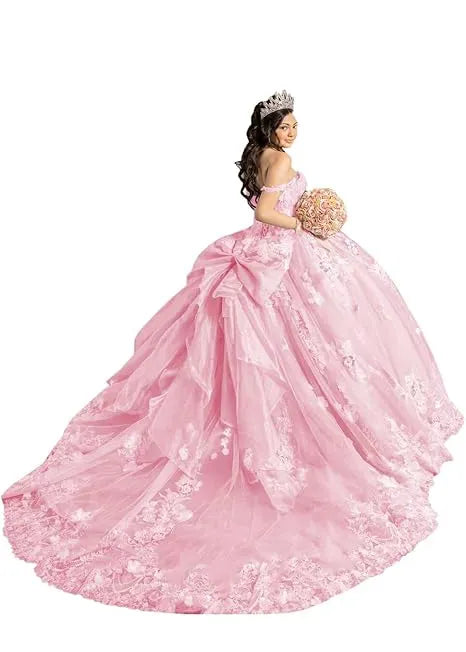 Off Shoulder Flower Embroidered Tulle Wedding Dress