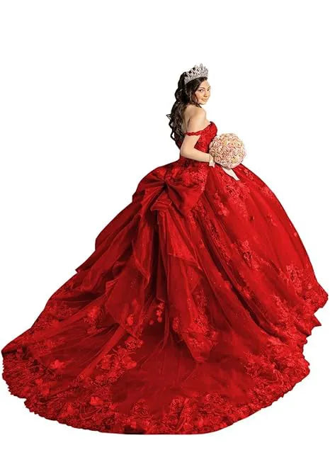 Off Shoulder Flower Embroidered Tulle Wedding Dress