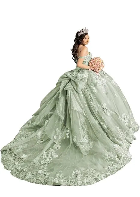 Off Shoulder Flower Embroidered Tulle Wedding Dress