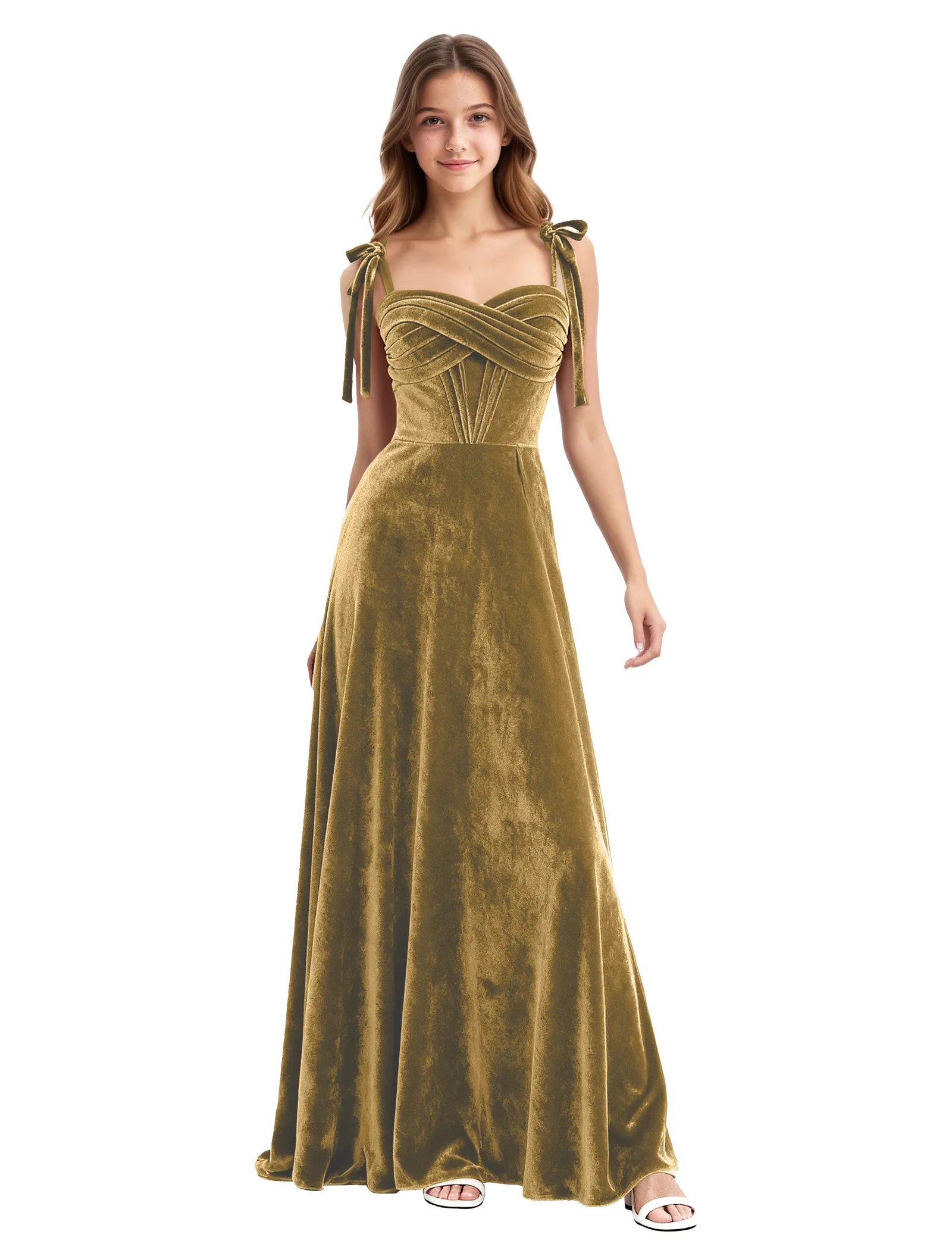 Velvet Ribbon Strap Maxi Dress for Girls