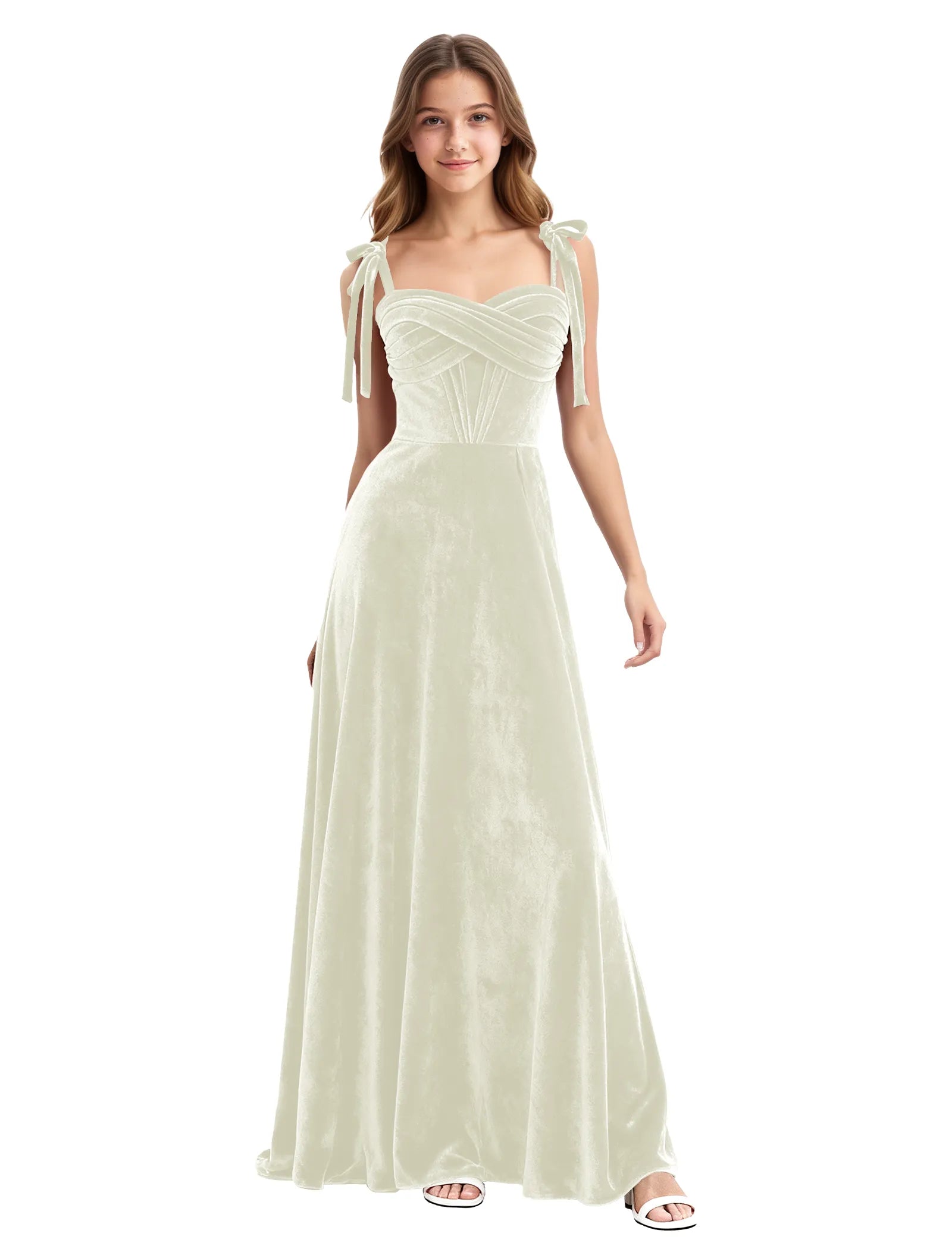 Velvet Ribbon Strap Maxi Dress for Girls