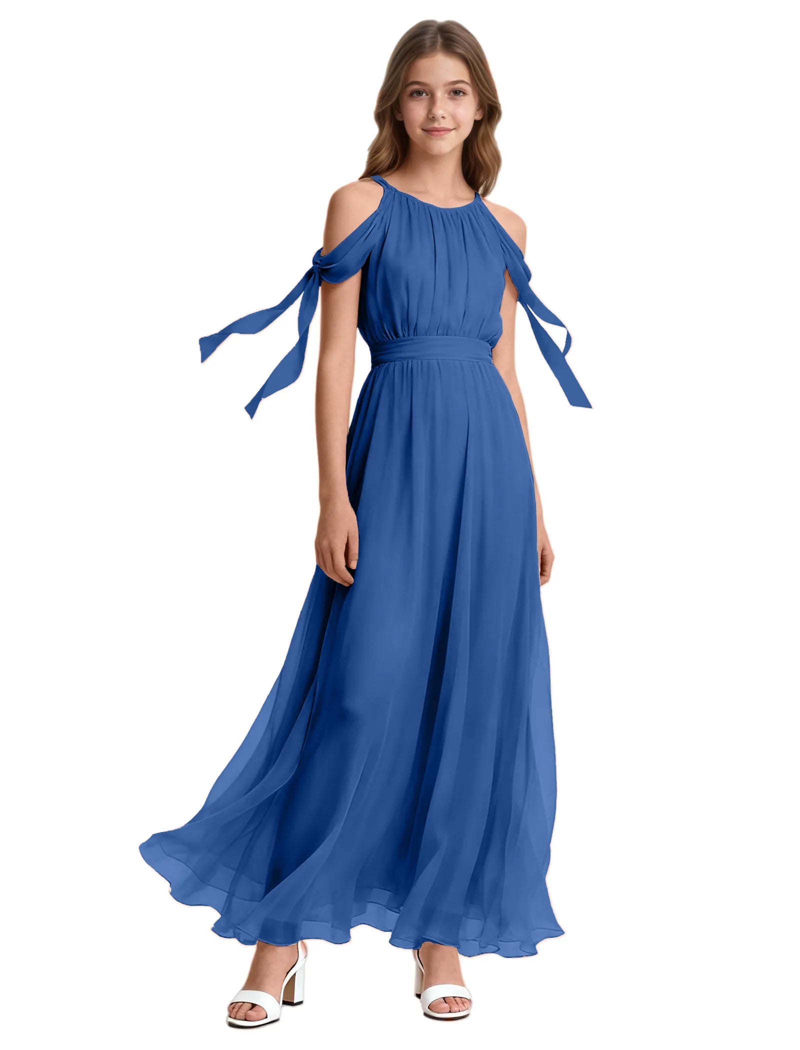 Girls Sleeveless Pageant Gown with Floaty Hem