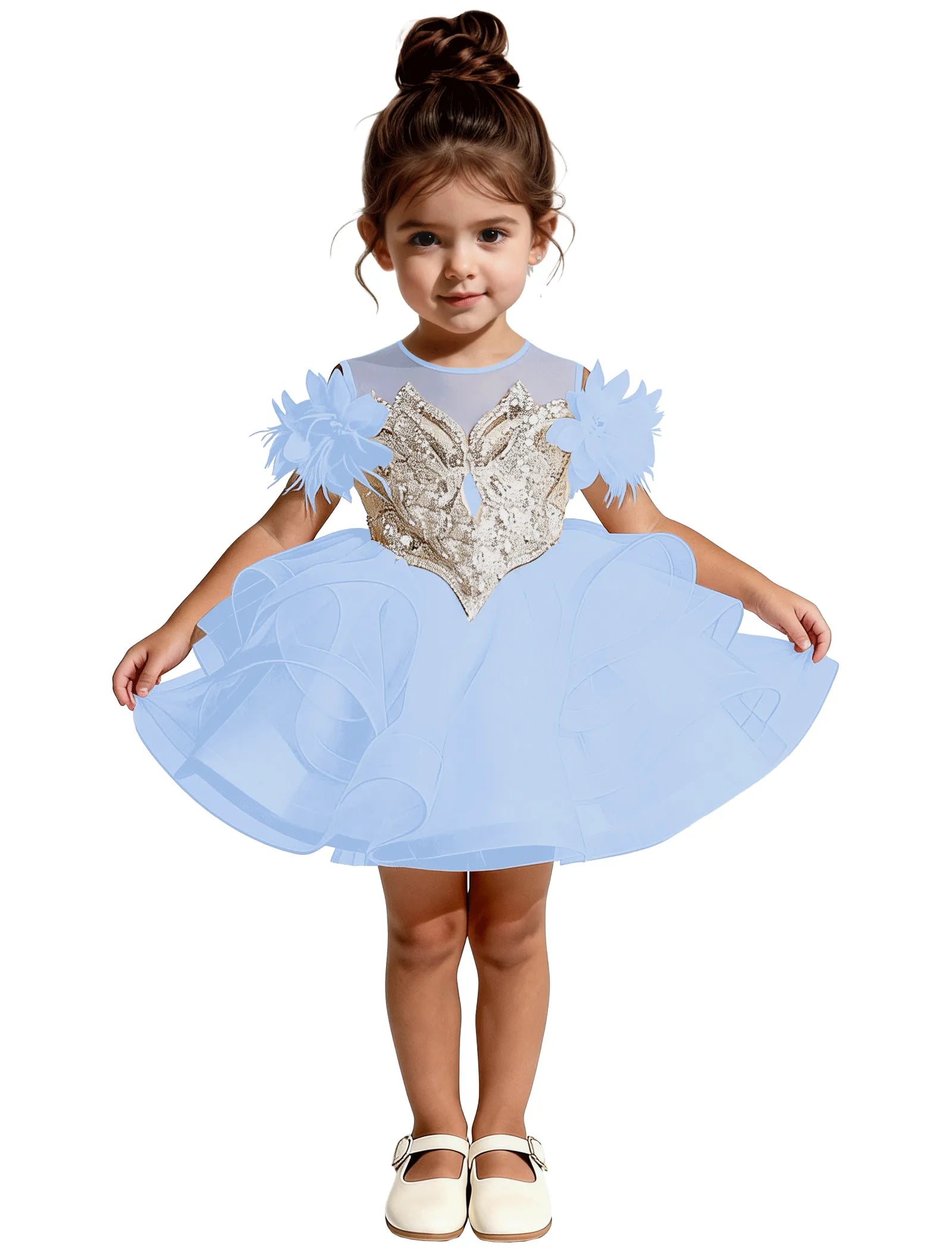 Sequin Floral Flower Girl Dress with Puff Skirt