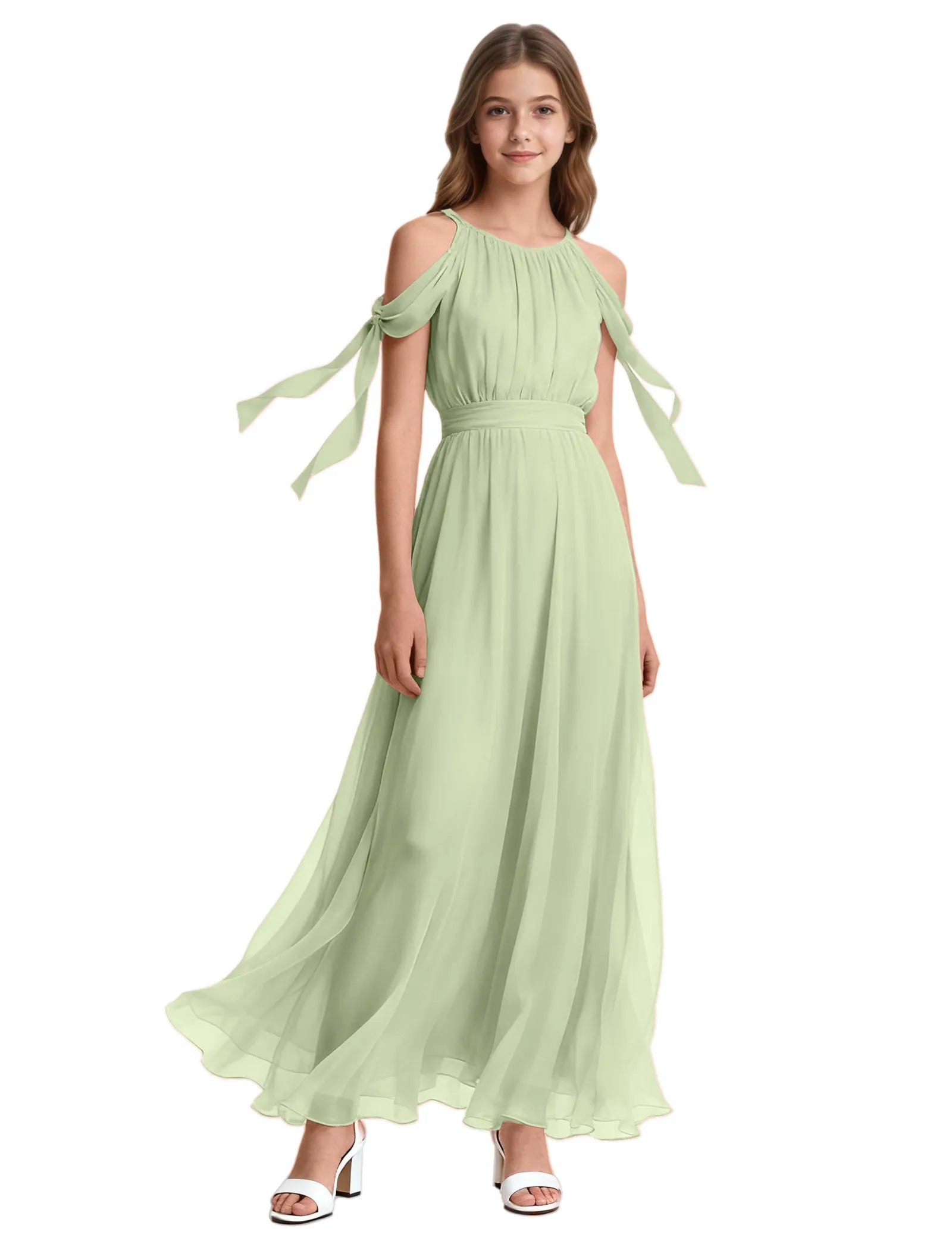 Girls Sleeveless Pageant Gown with Floaty Hem