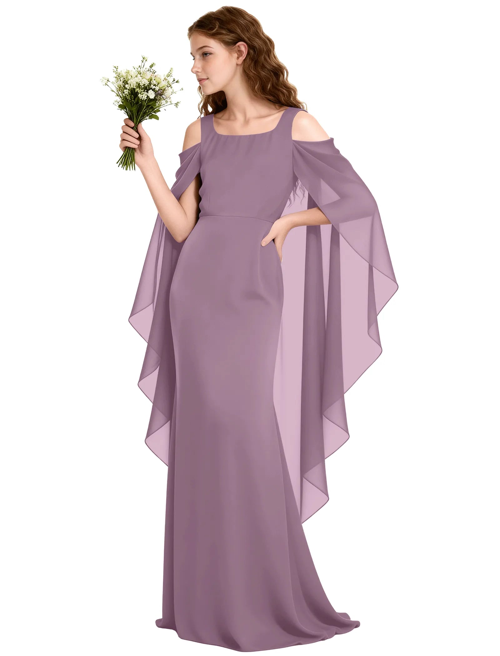 Chiffon Cape Sleeve Formal Dress for Teens