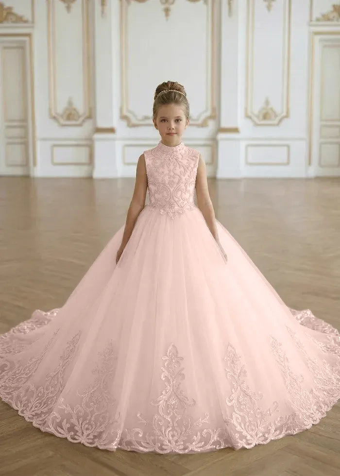 Luxury Princess Tulle Gown with Embroidery Flower Girl Dress