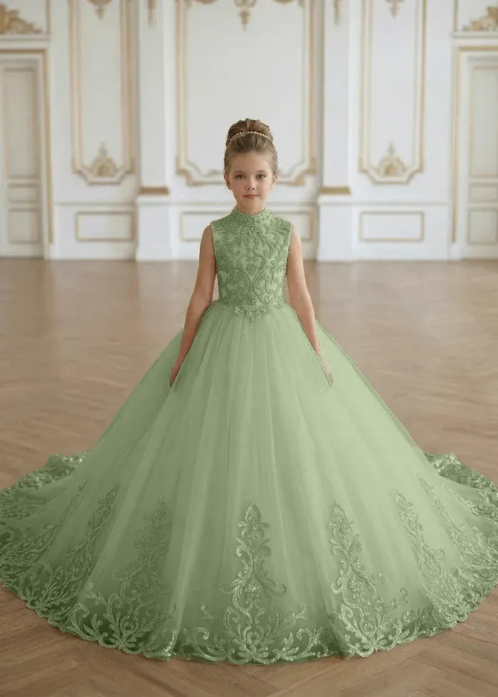Luxury Princess Tulle Gown with Embroidery Flower Girl Dress