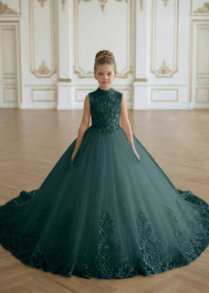 Luxury Princess Tulle Gown with Embroidery Flower Girl Dress