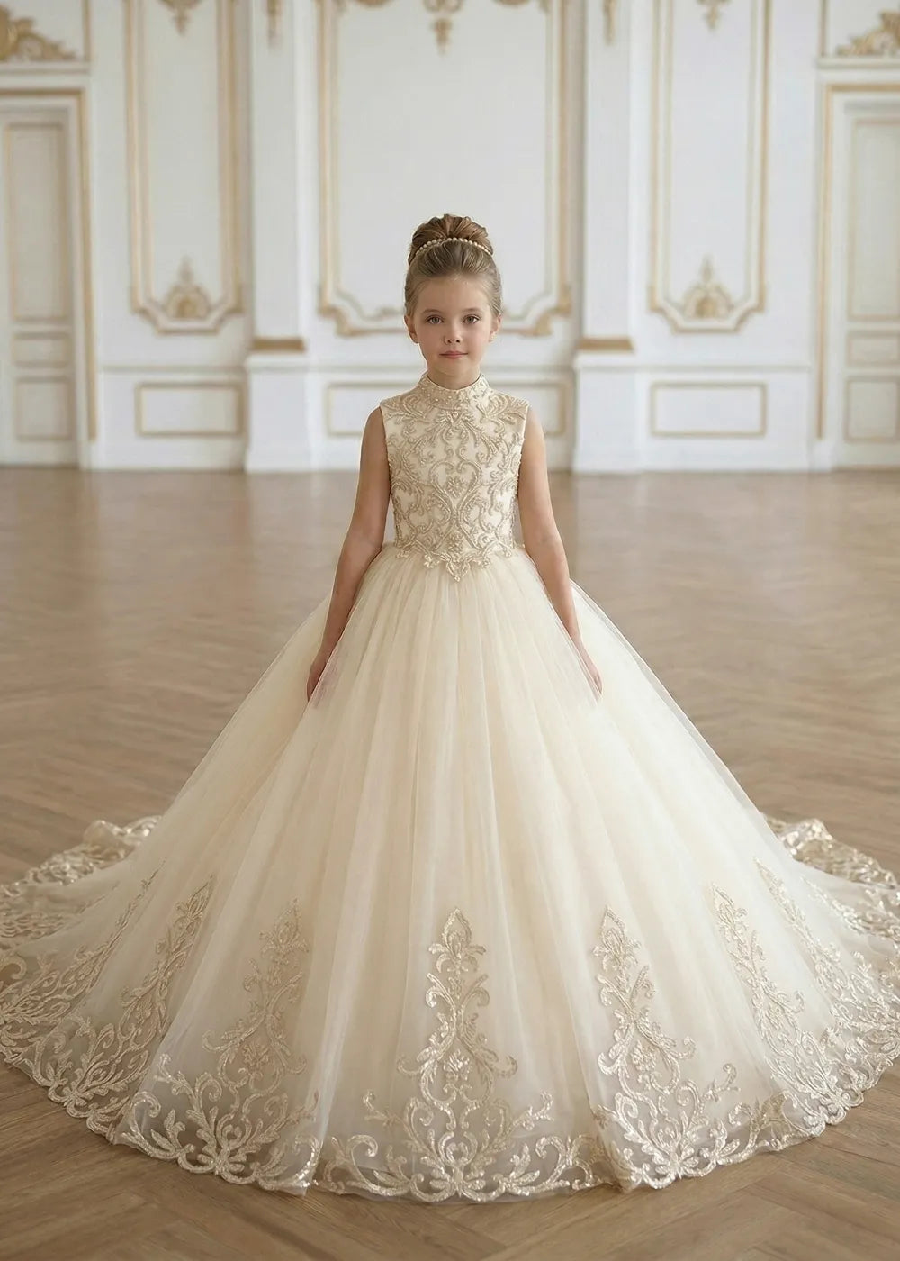 Luxury Princess Tulle Gown with Embroidery Flower Girl Dress