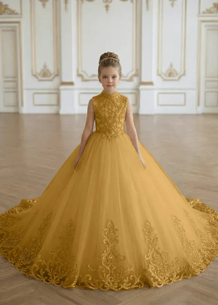 Luxury Princess Tulle Gown with Embroidery Flower Girl Dress