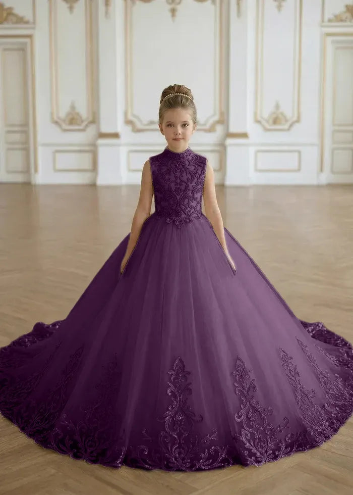 Luxury Princess Tulle Gown with Embroidery Flower Girl Dress