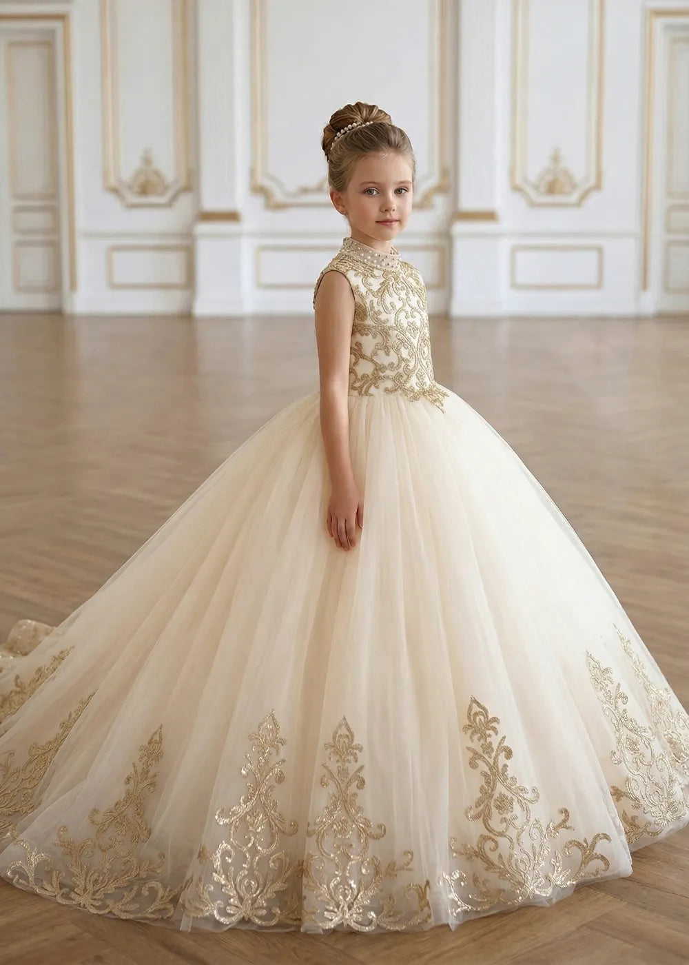 Luxury Princess Tulle Gown with Embroidery Flower Girl Dress