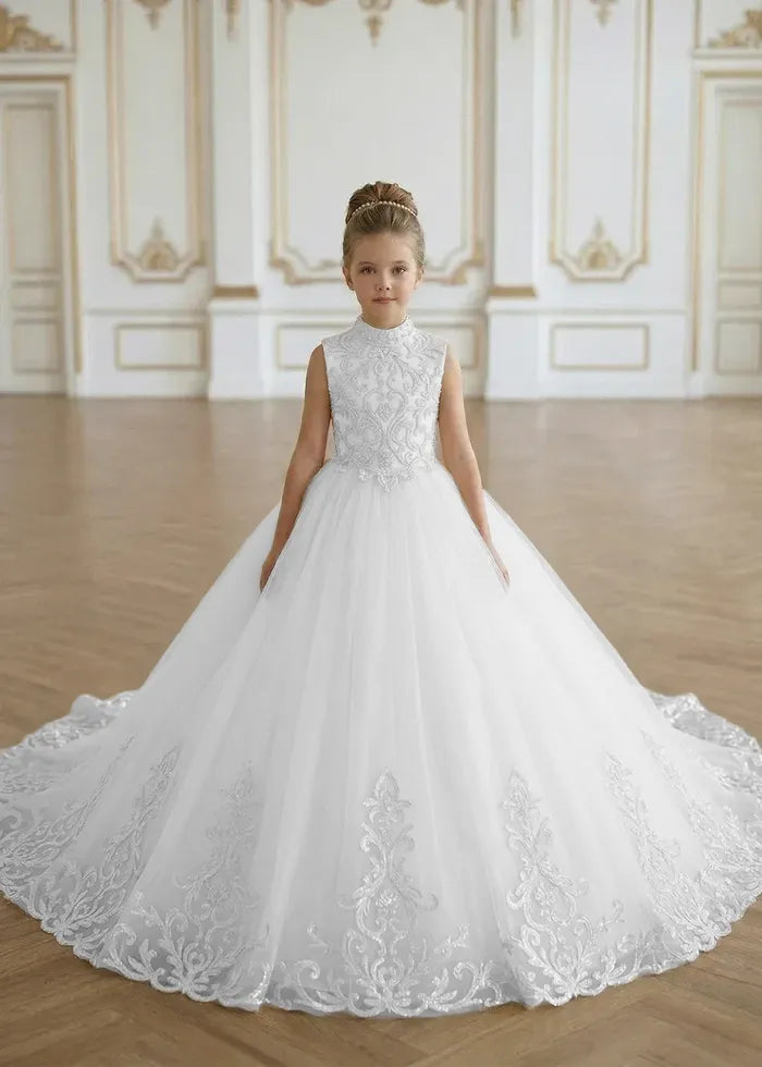 Luxury Princess Tulle Gown with Embroidery Flower Girl Dress